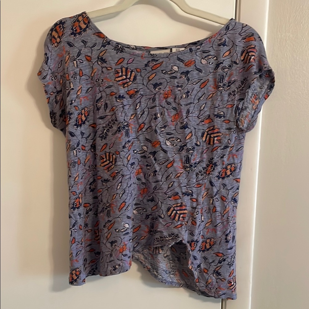 Rachel Zoe 100% Linen Vibrant Blue and Orange Short Sleeve Tee